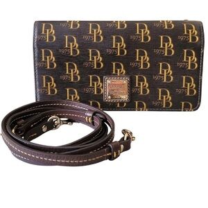Dooney & Bourke Black and Gold Monogram 1975 Clutch/Wallet/Crossbody